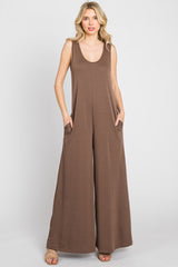 Mocha Wide Leg Sleeveless Jumpsuit