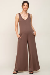 Mocha Wide Leg Sleeveless Maternity Jumpsuit