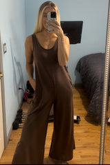 Mocha Wide Leg Sleeveless Jumpsuit