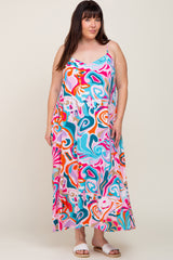 Multi-Color Sleeveless V-Neck Maternity Plus Maxi Dress