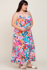 Multi-Color Sleeveless V-Neck Plus Maxi Dress