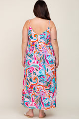 Multi-Color Sleeveless V-Neck Plus Maxi Dress