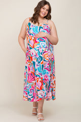 Multi-Color Sleeveless V-Neck Maternity Plus Maxi Dress