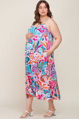 Multi-Color Sleeveless V-Neck Maternity Plus Maxi Dress