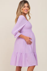 Lavender Smocked Ruffle Maternity Dress