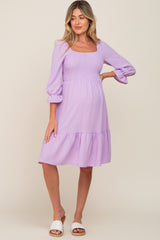 Lavender Smocked Ruffle Maternity Dress