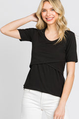 Black Ribbed Wrap Front Maternity/Nursing Top