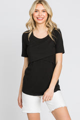 Black Ribbed Wrap Front Nursing Top