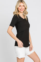 Black Ribbed Wrap Front Nursing Top