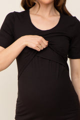 Black Ribbed Wrap Front Maternity/Nursing Top