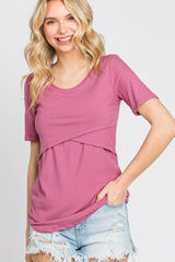 Mauve Ribbed Wrap Front Maternity/Nursing Top