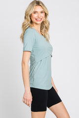 Mint Green Ribbed Wrap Front Nursing Top