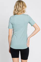 Mint Green Ribbed Wrap Front Nursing Top