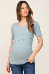 Mint Green Ribbed Wrap Front Maternity/Nursing Top