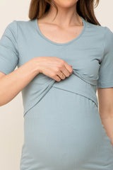 Mint Green Ribbed Wrap Front Maternity/Nursing Top