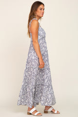 Grey Animal Print Tiered Maxi Dress