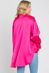 Fuchsia Satin Button Up Blouse