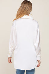 White Satin Button Up Maternity Blouse