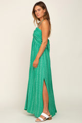 Green Halter Printed Side Slit Maxi Dress