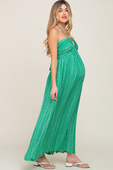 Green Halter Printed Side Slit Maternity Maxi Dress