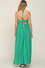 Green Halter Printed Side Slit Maternity Maxi Dress