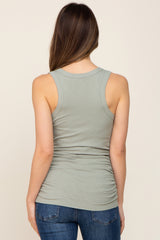 Sage Ribbed Sleeveless Ruched Maternity Tank Top