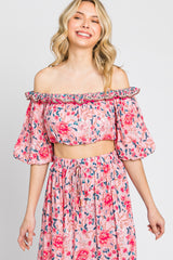 Pink Floral Off Shoulder Maxi Skirt Set