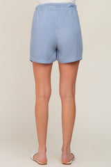 Blue Drawstring Pocketed Maternity Shorts