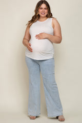 Light Blue Basic Maternity Plus Wide Leg Jeans