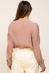 Taupe Plisse Chiffon Blouse