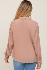 Taupe Plisse Maternity Chiffon Blouse