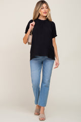 Black Ruffle Mock Neck Maternity Blouse Top