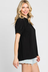 Black Ruffle Mock Neck Blouse Top