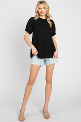 Black Ruffle Mock Neck Blouse Top