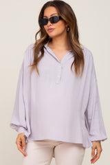 Lavender Lightweight Striped Textured Collared Maternity Top