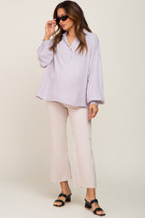 Lavender Lightweight Striped Textured Collared Maternity Top