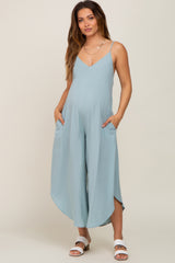 Sage Sleeveless Asymmetrical Hem Maternity Jumpsuit