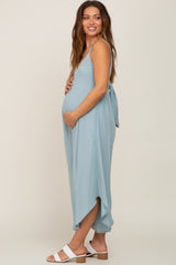 Sage Sleeveless Asymmetrical Hem Maternity Jumpsuit