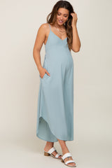 Sage Sleeveless Asymmetrical Hem Maternity Jumpsuit