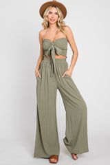 Olive Front Tie Crop Top and Pant Maternity Set