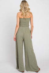 Olive Front Tie Crop Top and Pant Set