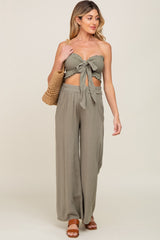 Olive Front Tie Crop Top and Pant Maternity Set