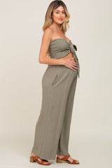 Olive Front Tie Crop Top and Pant Maternity Set