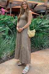 Mocha Floral Tiered Maternity Maxi Dress