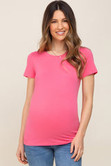 Fuchsia Basic Crew Neck Maternity Tee