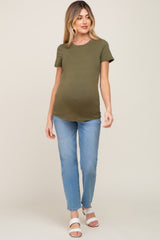 Olive Basic Crew Neck Maternity Tee