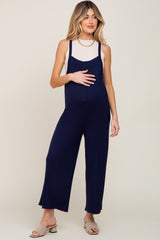 Dark Navy Sleeveless Wide Leg Maternity Jumpsuit