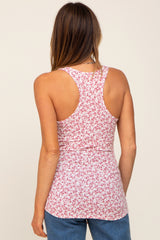 Pink Floral Button Accent Tank Top