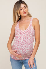 Pink Floral Button Accent Maternity Tank Top