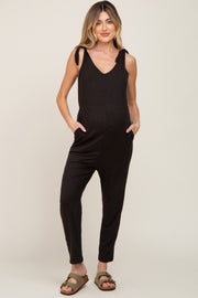 Black Tie Strap Maternity Jumpsuit